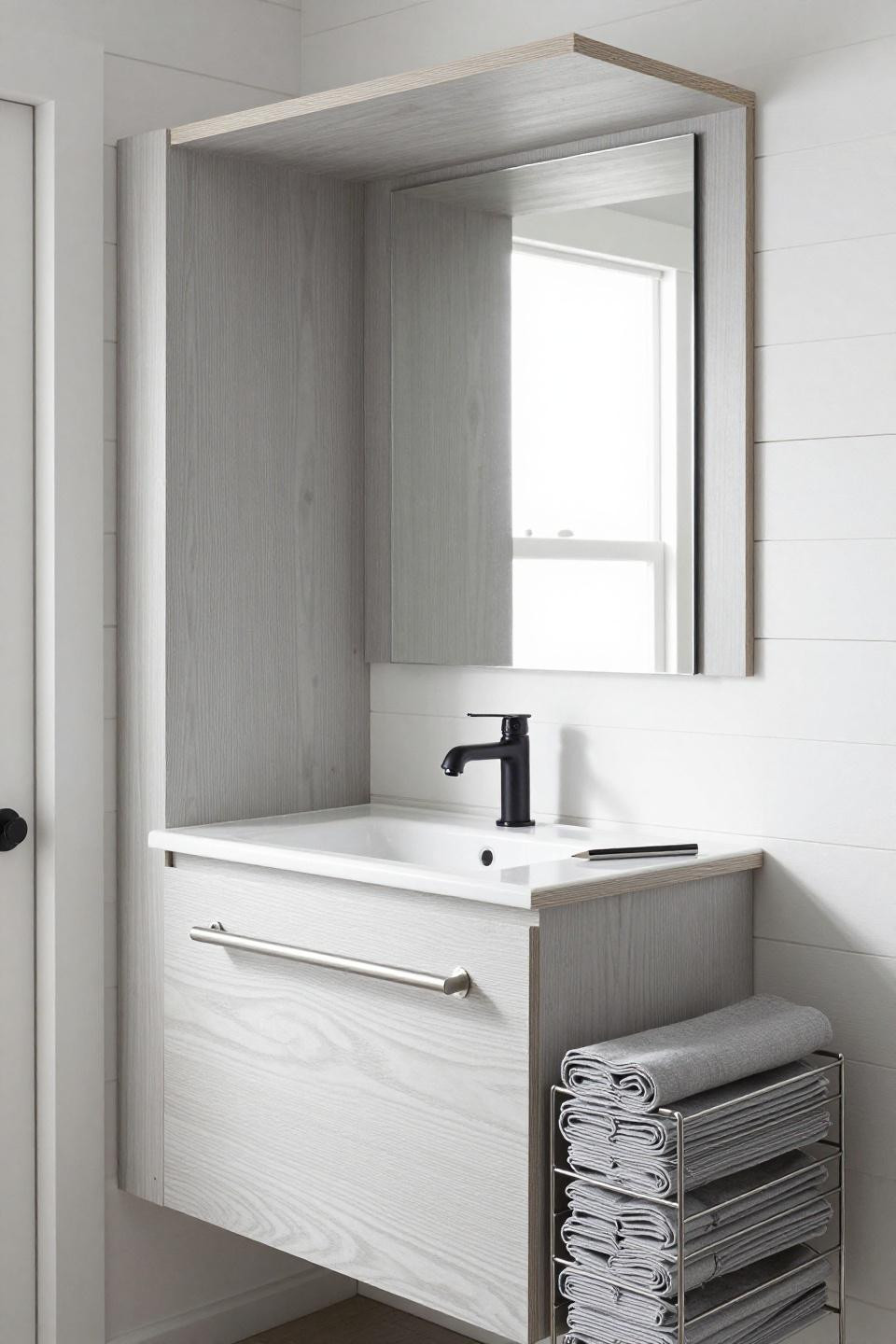 Modern Bathroom Ideas - pale ash grey minimalist plywood vanity