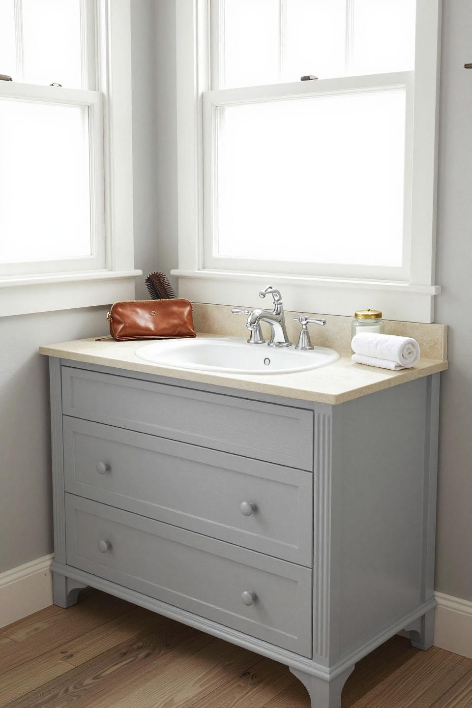 Aesthetic Bathroom - pale grey painted vanity with pedestal base