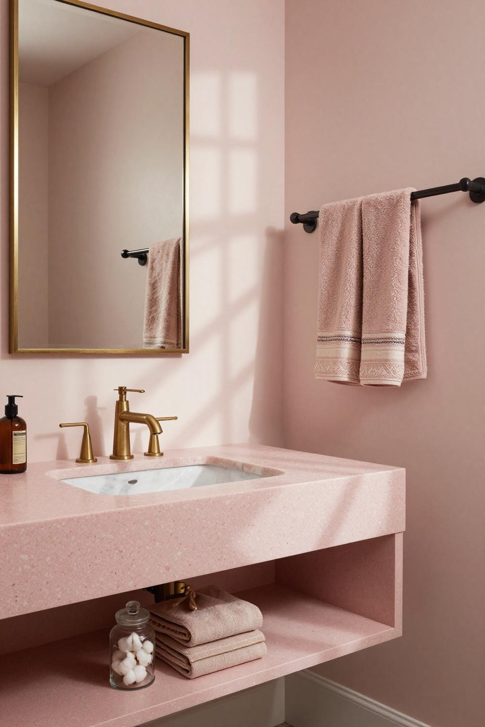 Master Bath Ideas - pale pink terrazzo floating vanity