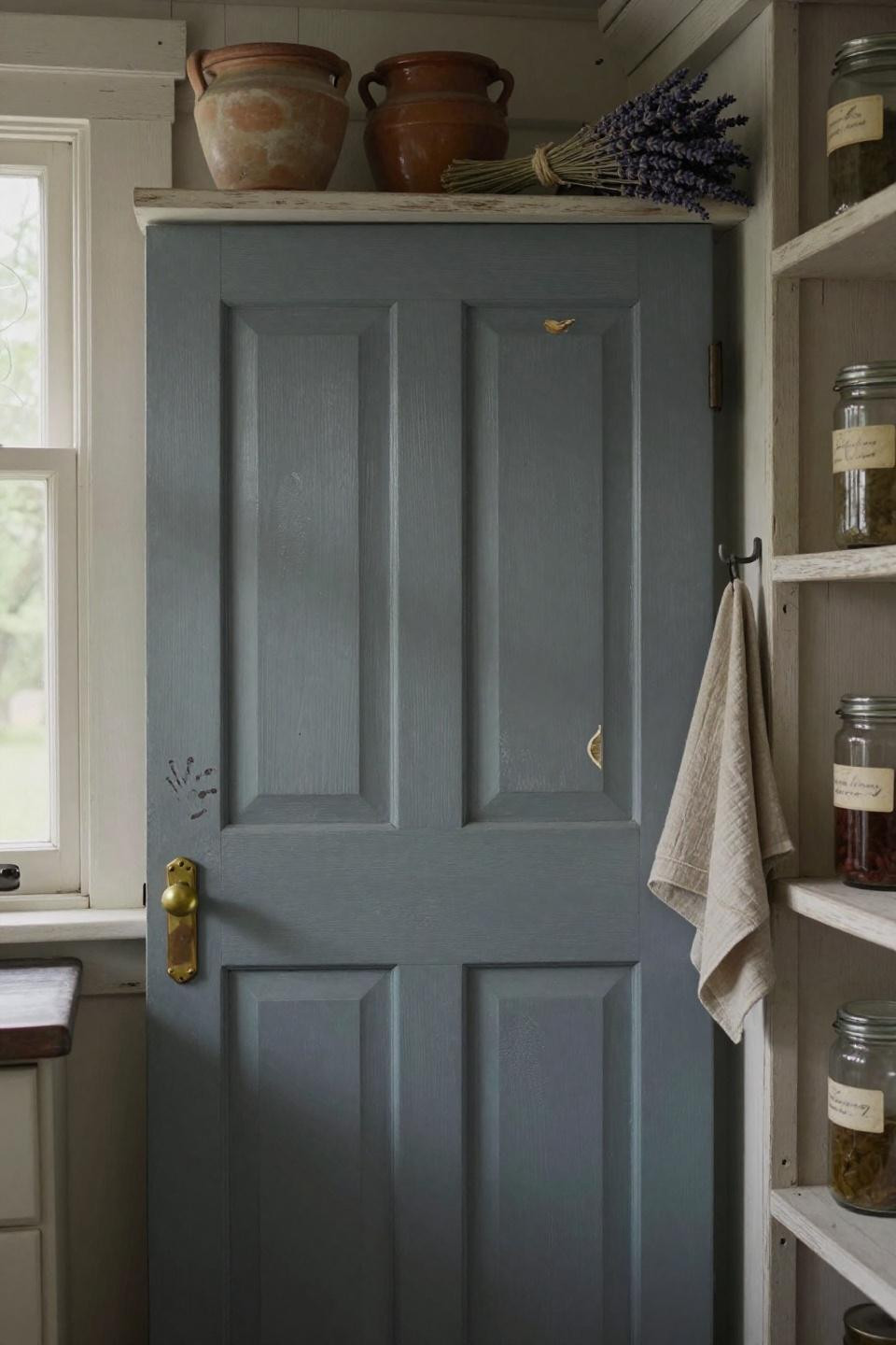 Vintage five-panel door in Pigeon gray-blue