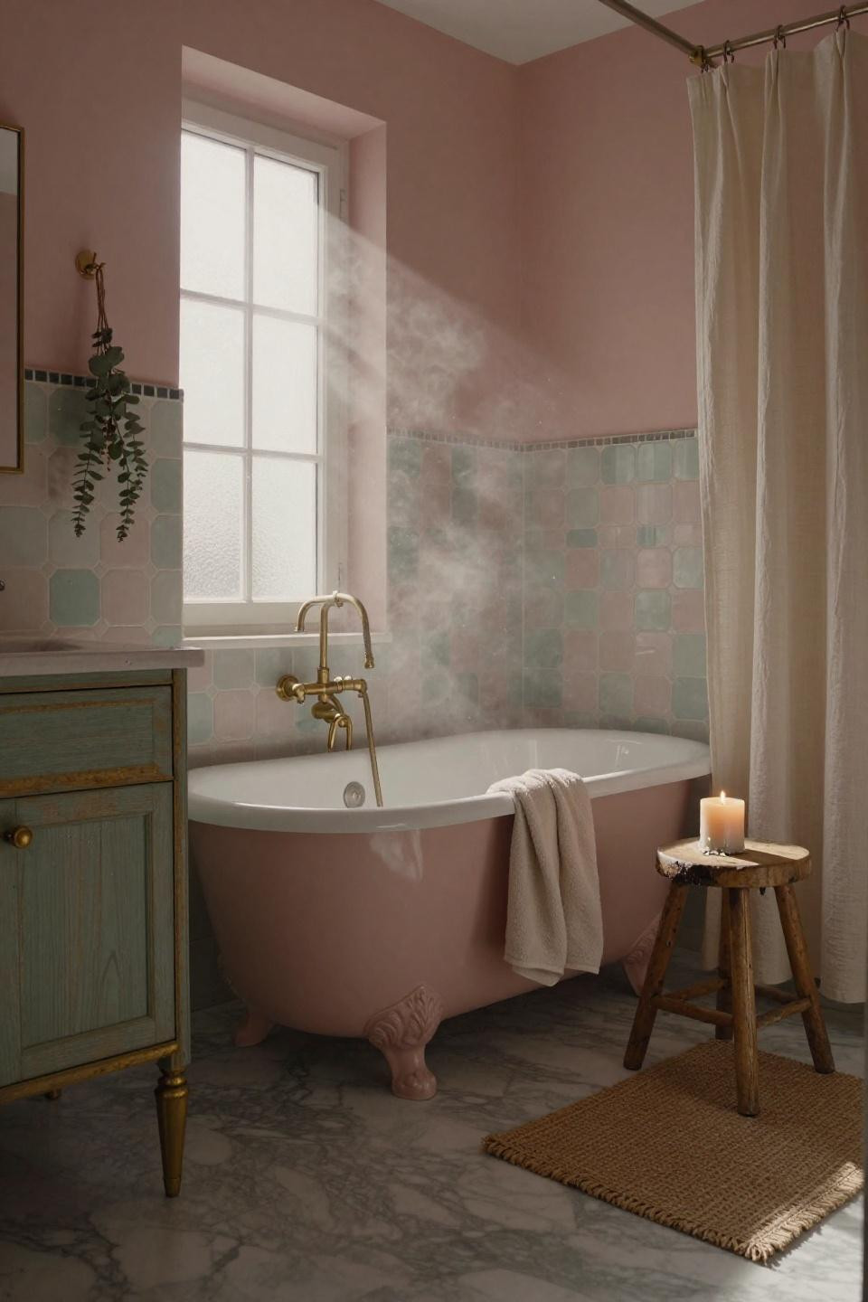 Pink Bathroom Aesthetic - vintage clawfoot tub in matte blush