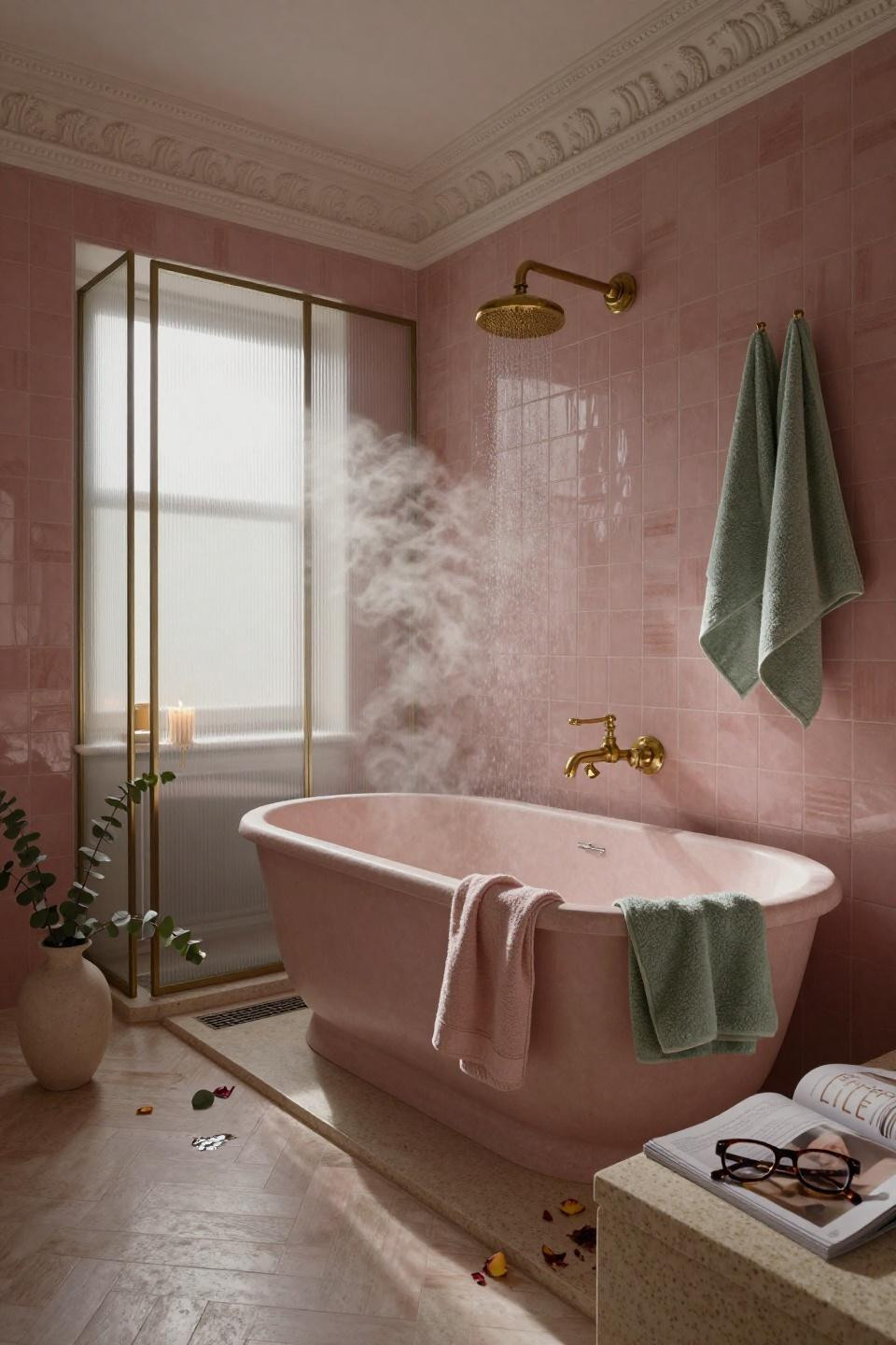 Bathroom Ideas Pink - sculptural oval tub placement