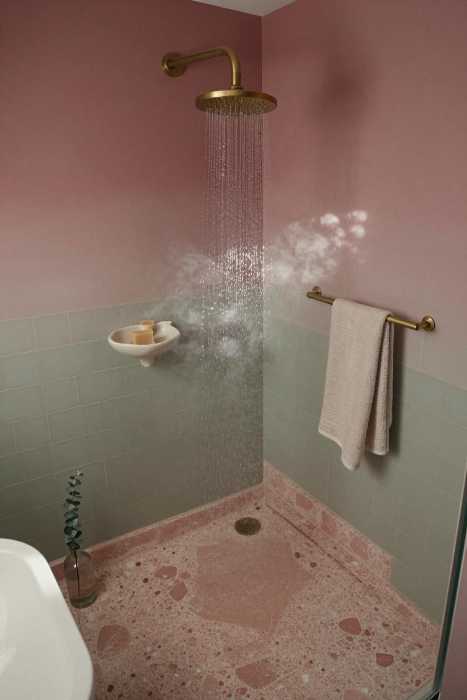 Pink Bathroom Inspo - ombre zellige tile installation