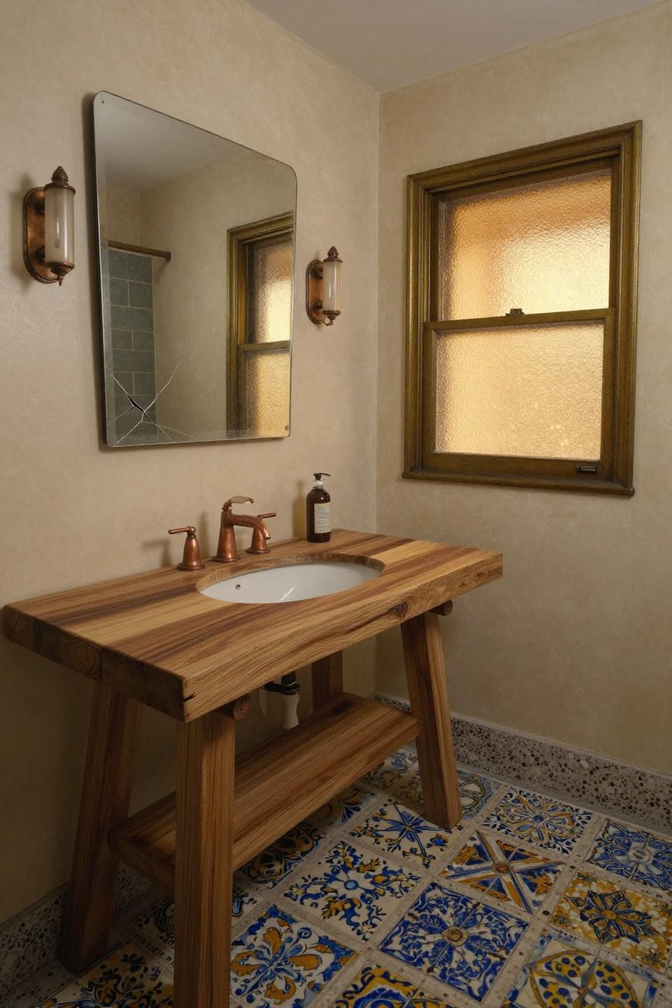 Small Farmhouse Bathroom Ideas - hand-carved oak vanity with live edge