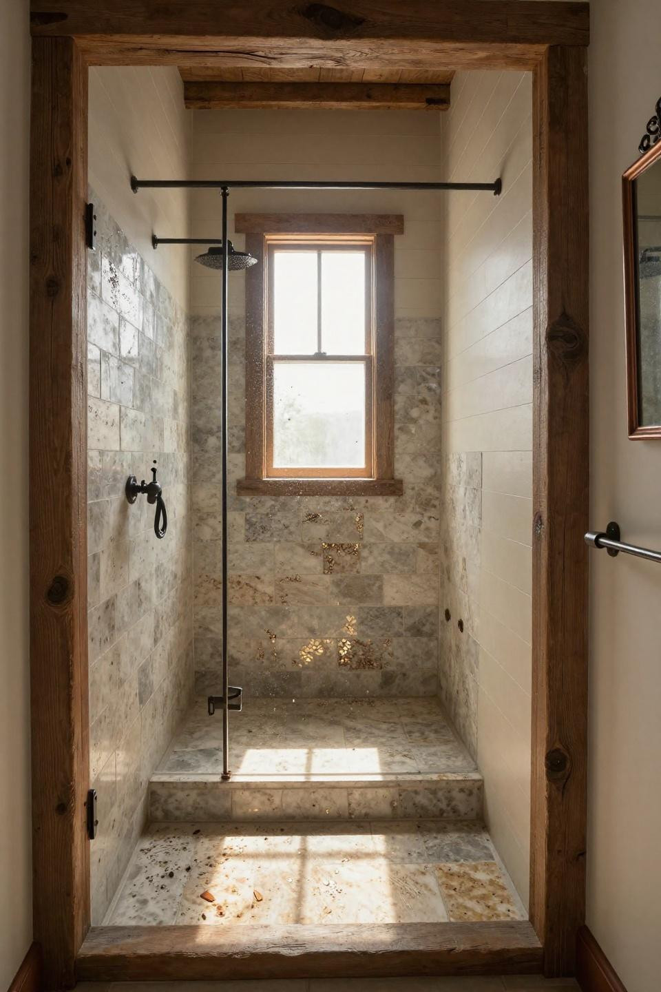 Rustic Bathroom Decor - reclaimed barn wood shower surround