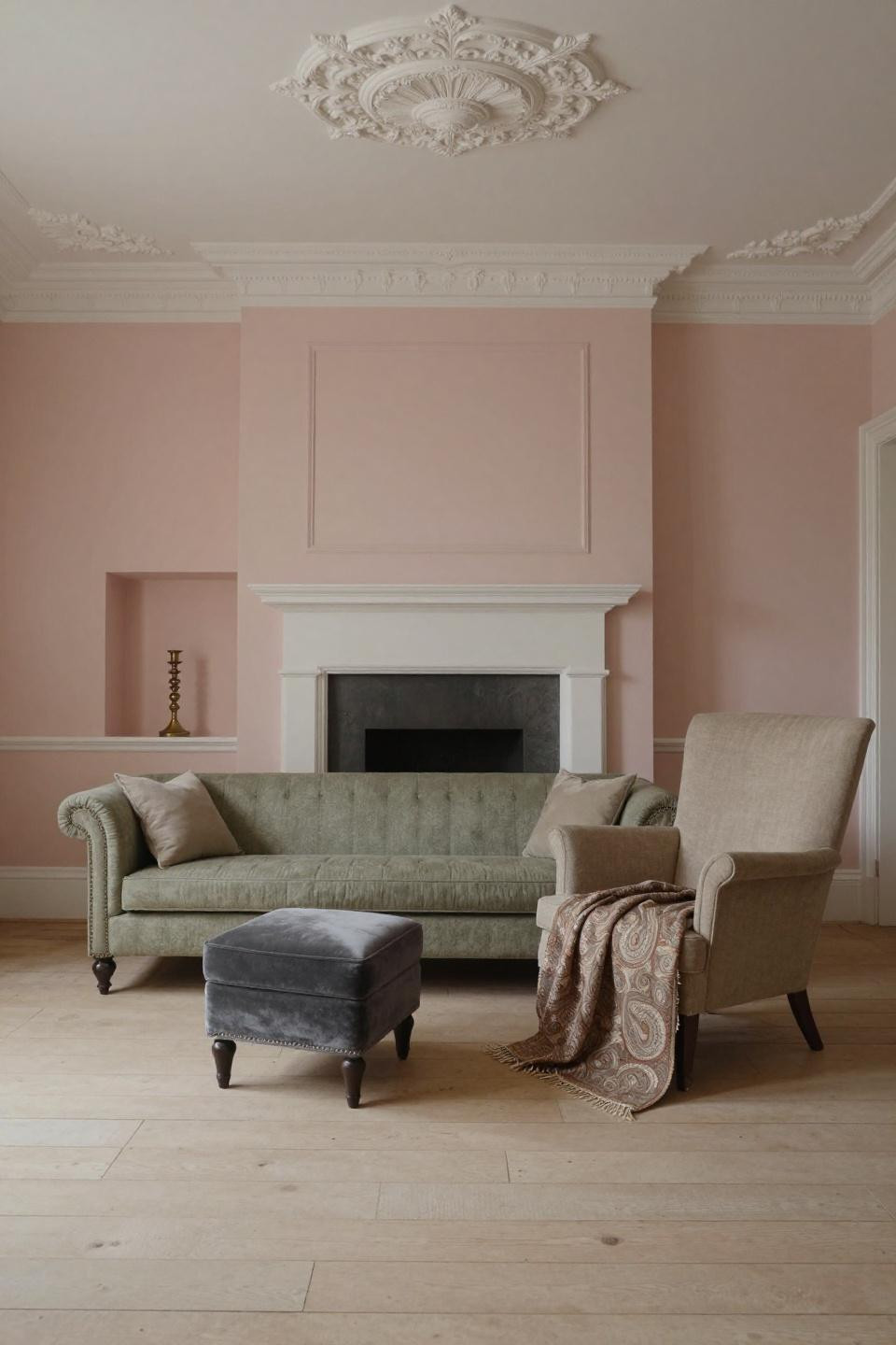 Small Sitting Room Decor - sage boucle settee in Victorian terrace