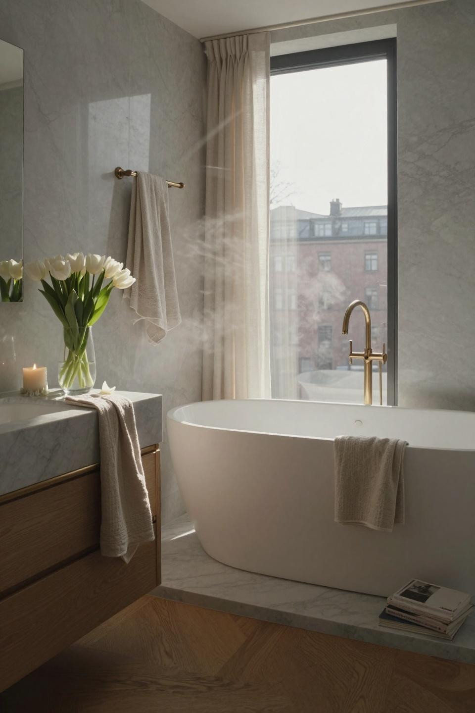 Scandinavian Interior Bathroom - penthouse with marble and oak