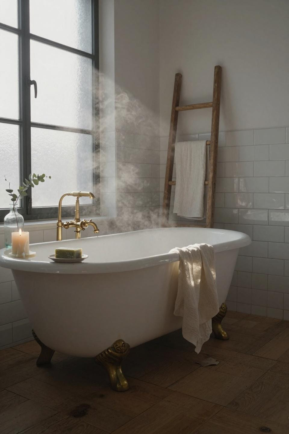 Scandi Bathroom Ideas - vintage clawfoot tub in Copenhagen loft