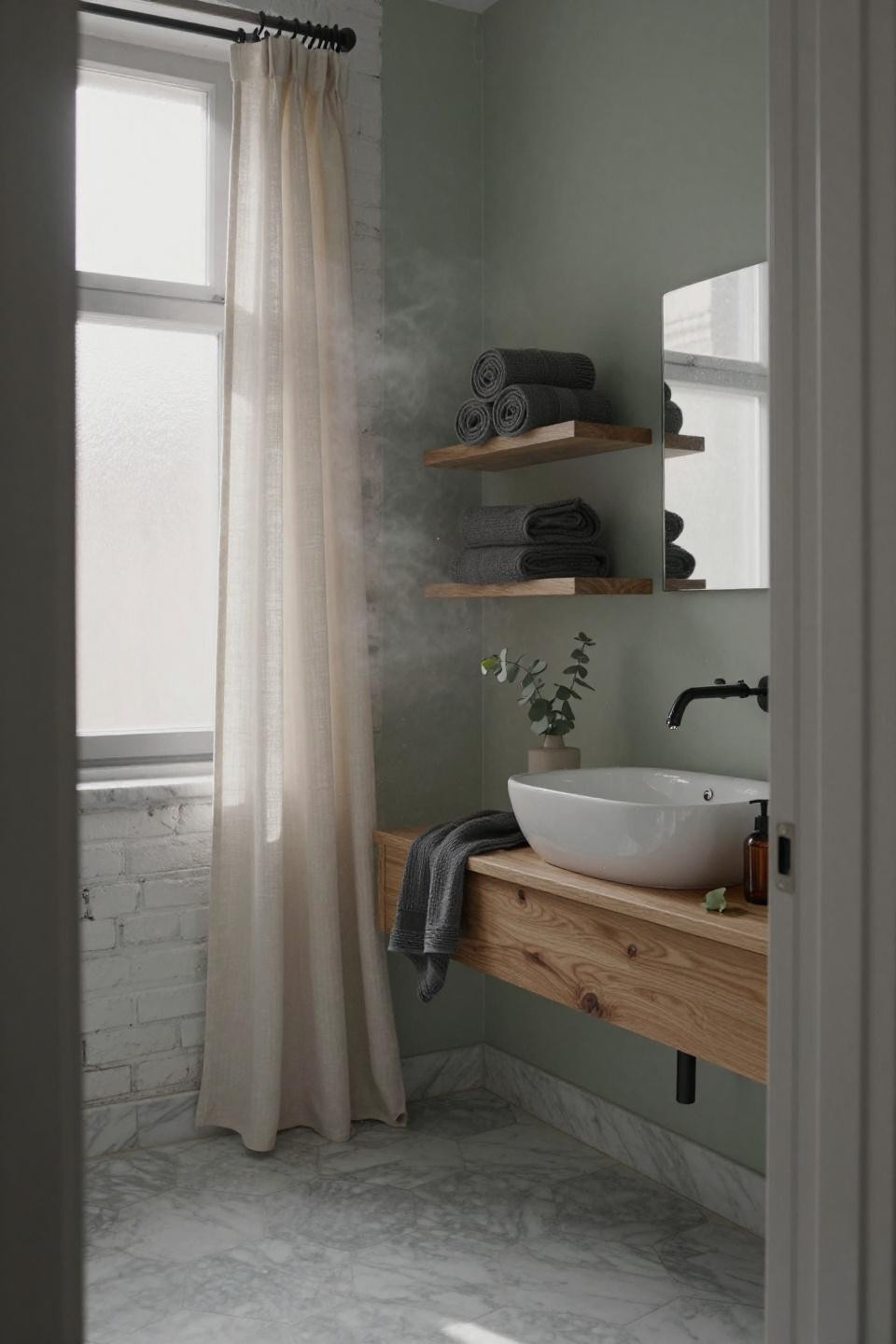 Danish Bathroom - warehouse conversion with exposed brick