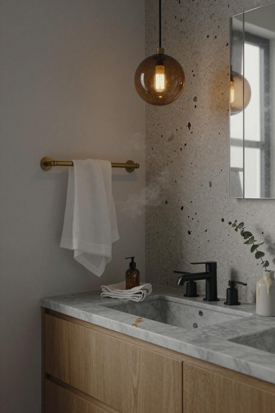 Minimalist Small Bathrooms - custom terrazzo wall panel
