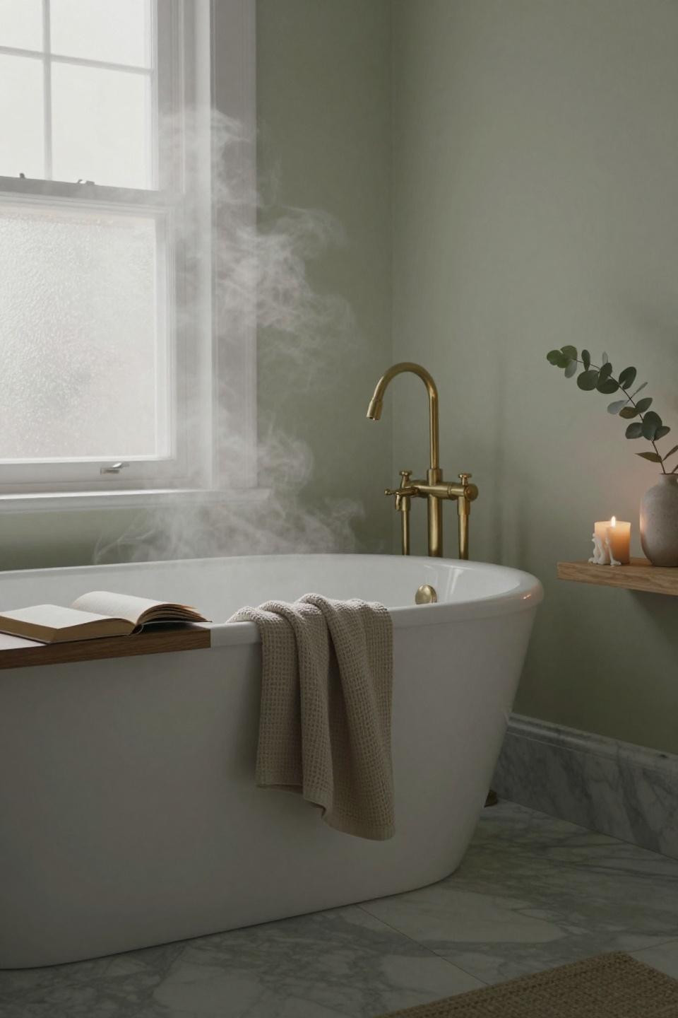 Nordic Bathroom - lime-washed plaster with brass fixtures
