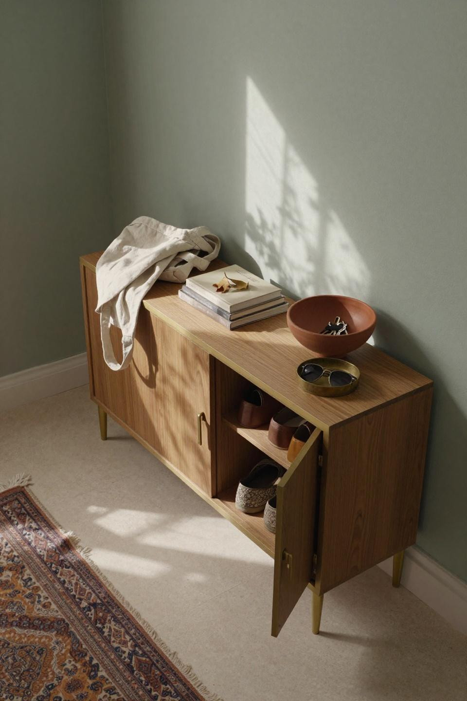 Show Cabinet Entryway - honey oak with push-to-open doors