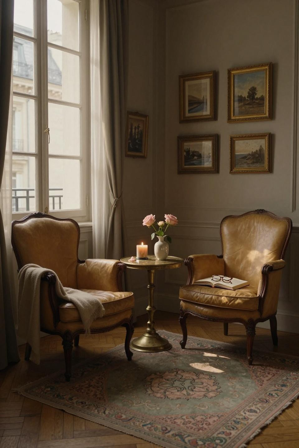2 Chairs Sitting Area - vintage bergère chairs in Parisian apartment