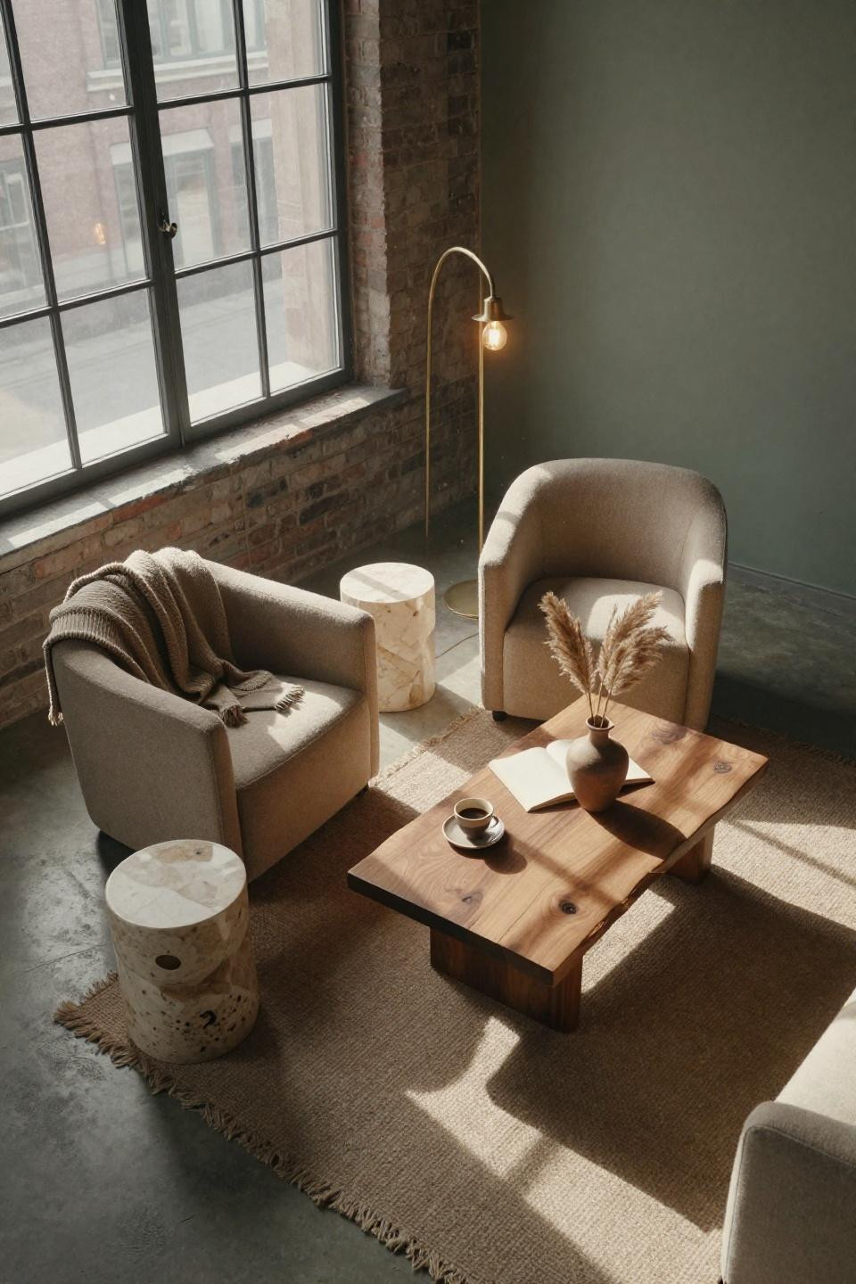Sitting Room Decor - overhead view of bouclé chairs