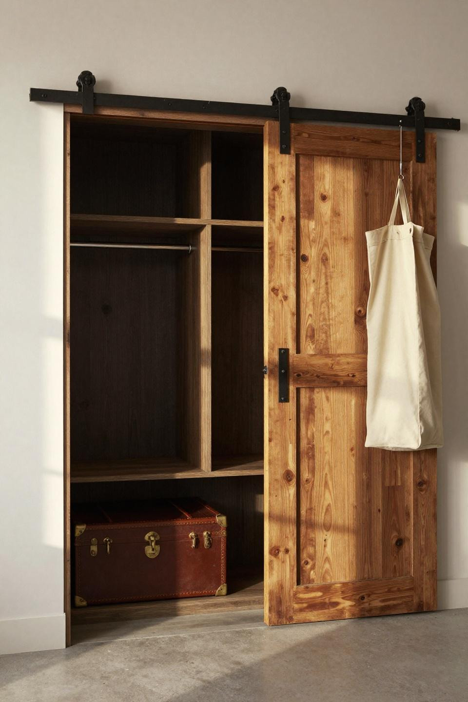 Wall Closet - weathered hickory sliding barn doors