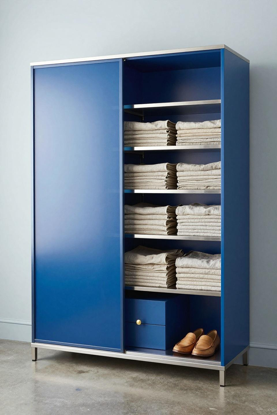 2 Sliding Door Wardrobe Design - frosted glass with sapphire blue interior