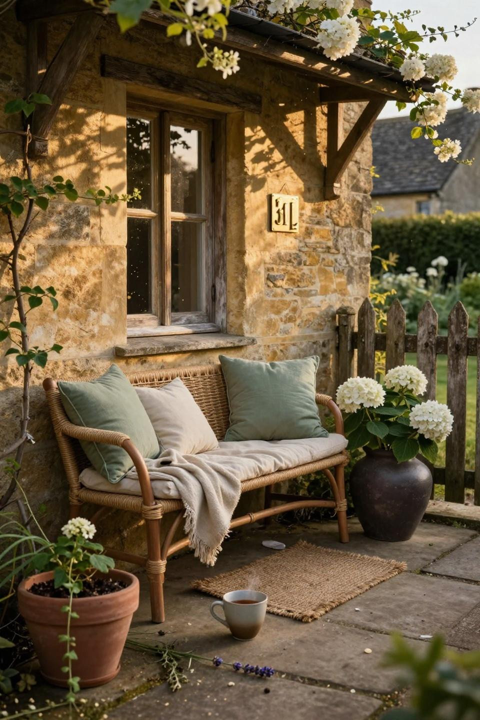 Tiny Front Porch Ideas - Cotswolds limestone cottage