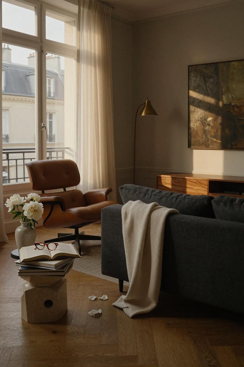 Living room designs small spaces - modular sofa with walnut coffee table