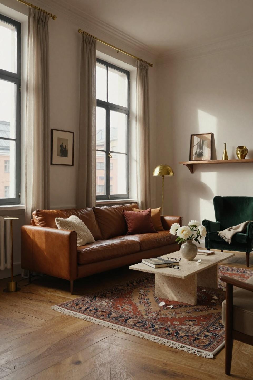 Small living room set up - Eames lounge with travertine side table