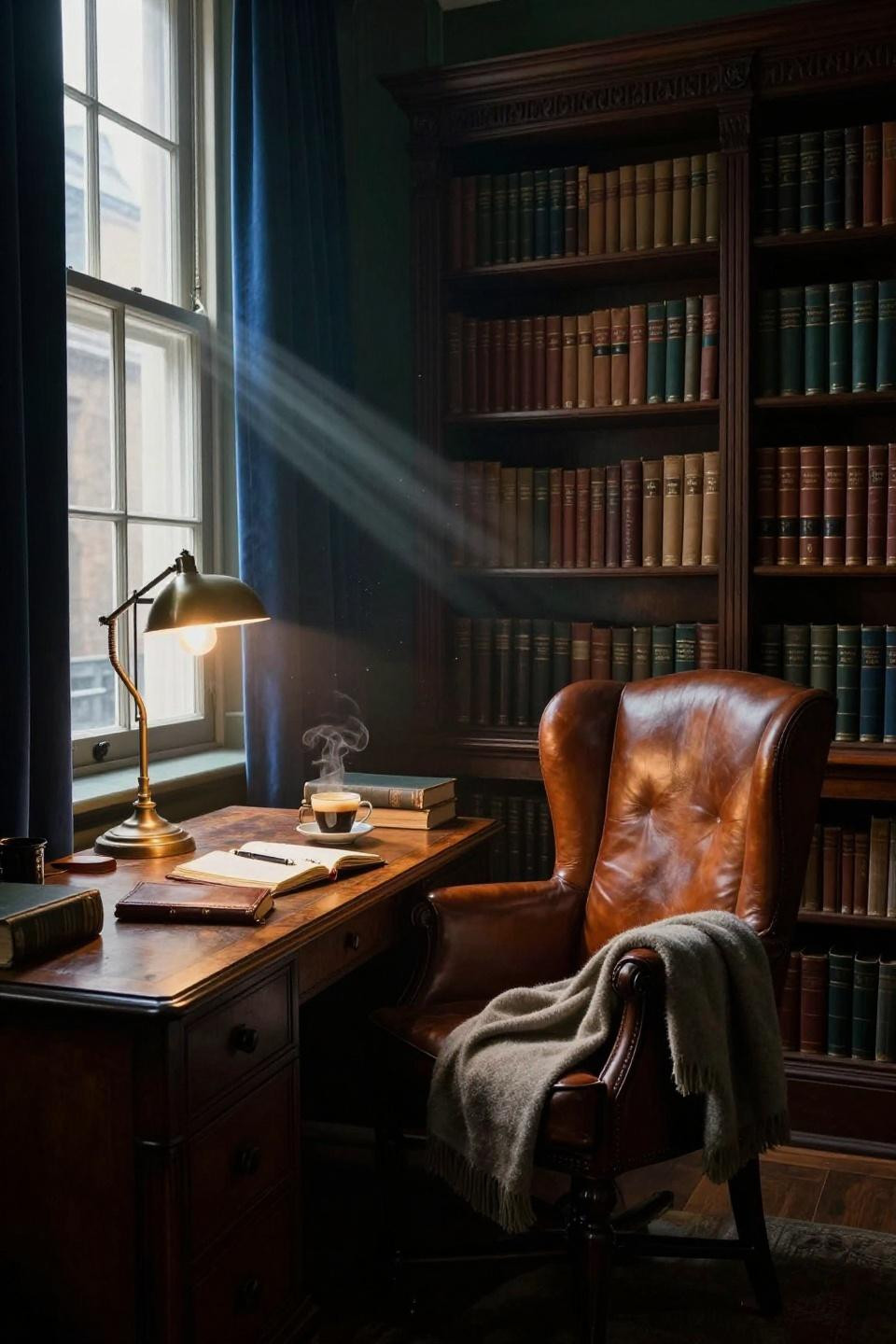 Dark Office Design - floor-to-ceiling built-ins in Georgian townhouse