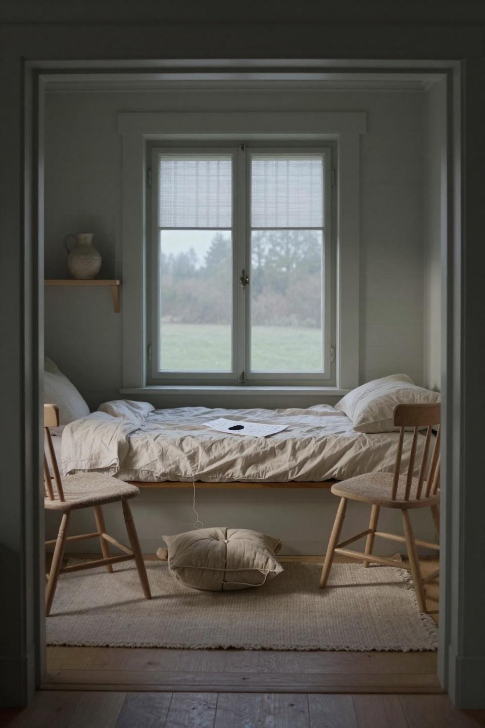 Small Lounge Room Ideas - Scandinavian window alcove with built-in daybed