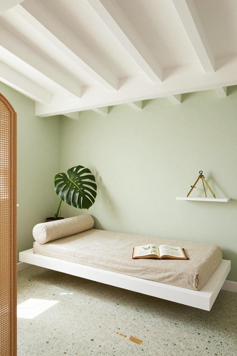 Small sunroom designs - geometric ceiling with platform daybed