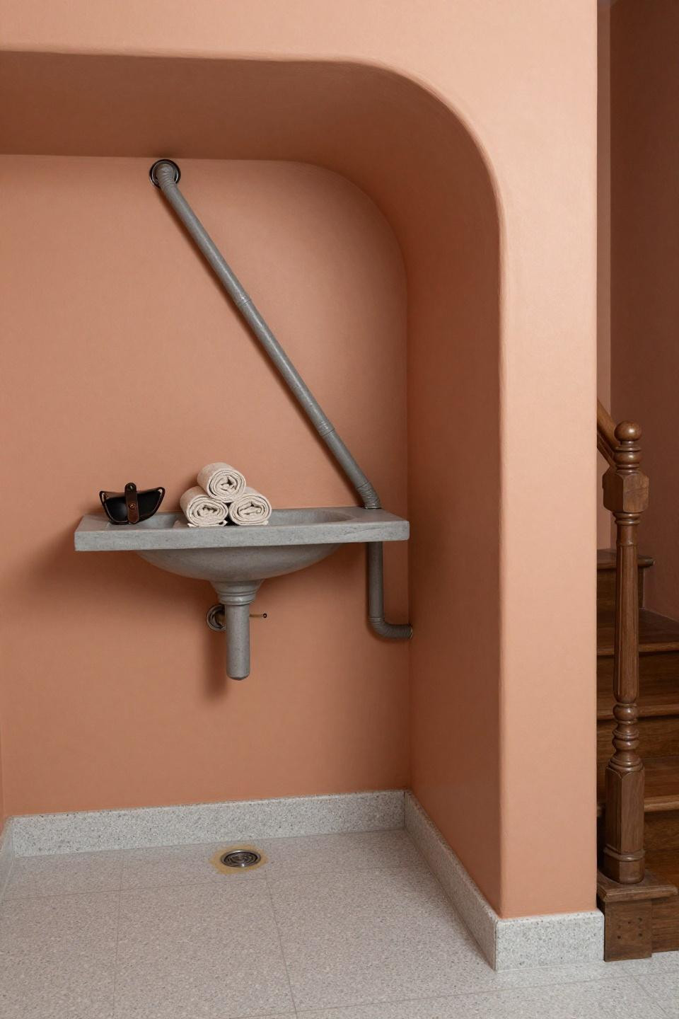Small Wc Ideas - terracotta limewash walls with pedestal sink