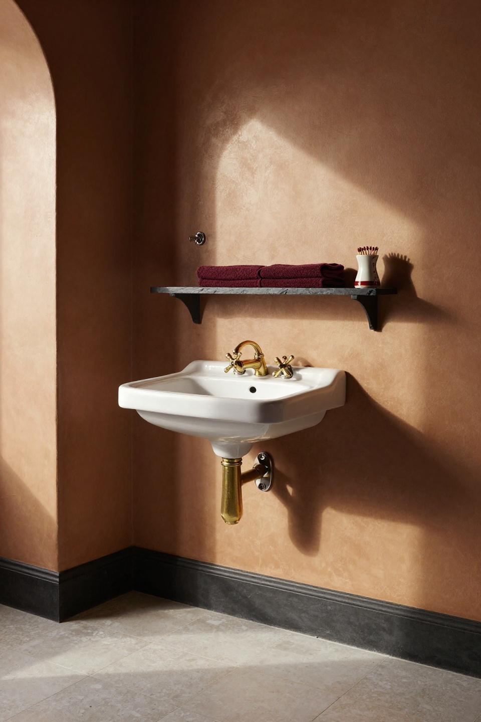 Guest Toilet Ideas - vintage pedestal sink with unlacquered brass