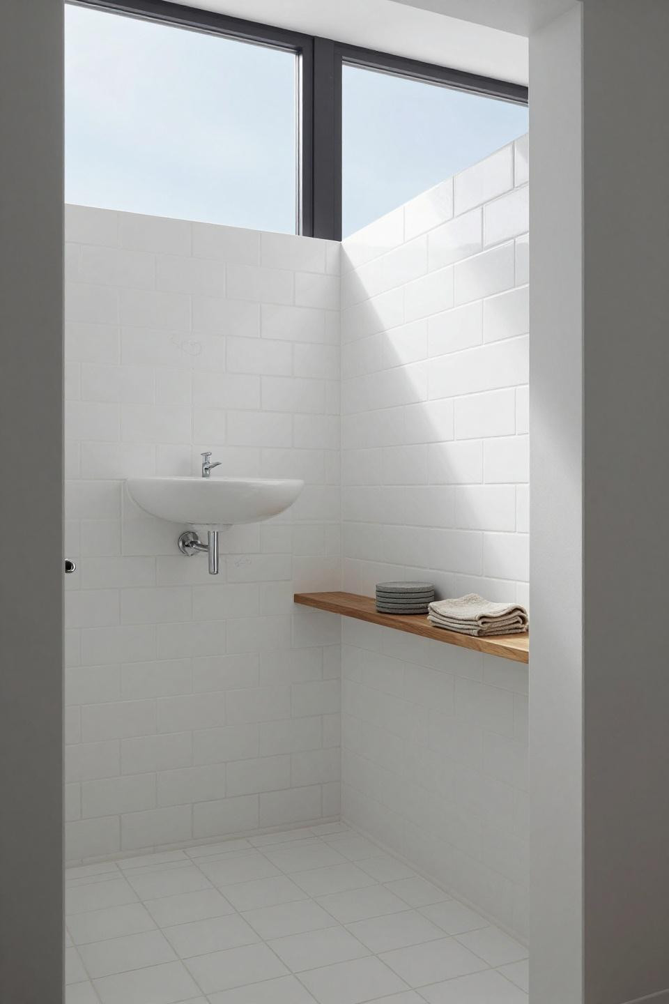 Tiny Toilet Ideas - white subway tile with charcoal grout