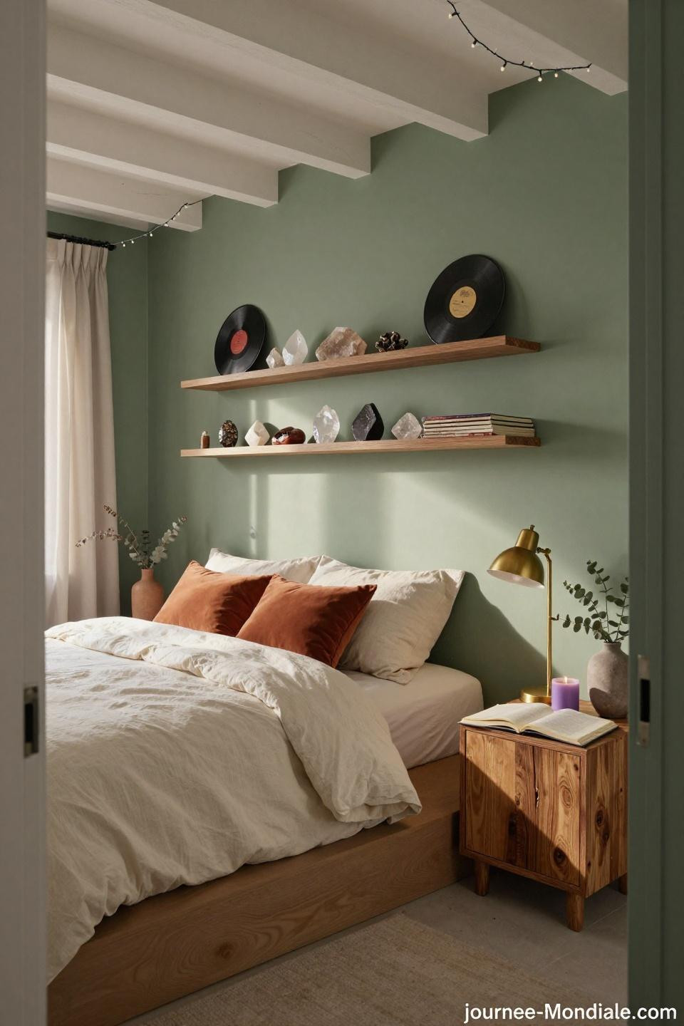 Vibey Room Aesthetic - sage green accent wall