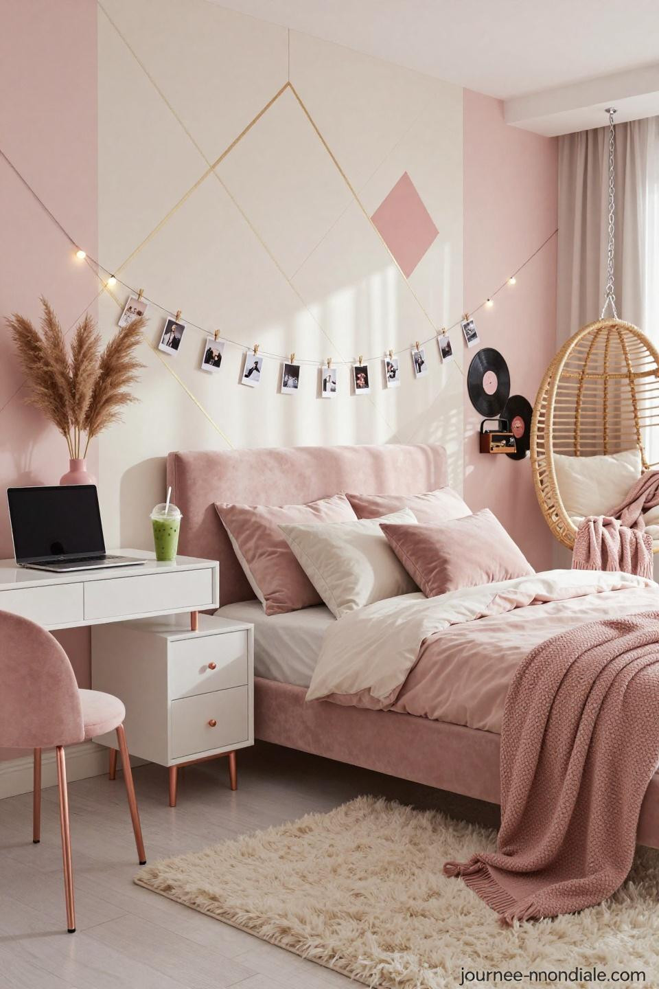 Pink Room Aesthetic - geometric accent wall