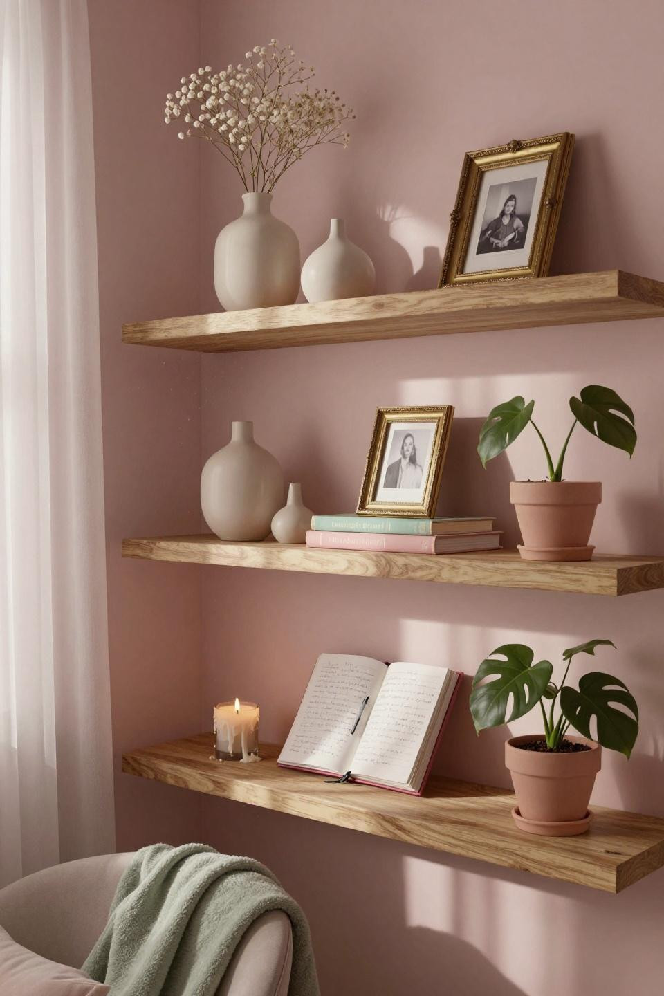 Cute Room Ideas - floating shelves with curated decor