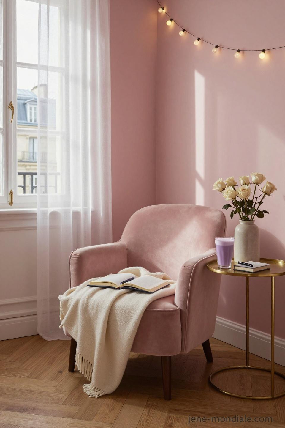 Pink Room Aesthetic - blush velvet reading chair