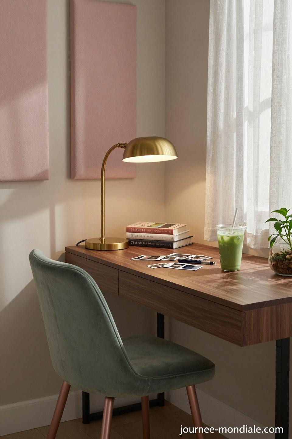 Teen Room Decor Ideas - walnut desk with velvet chair