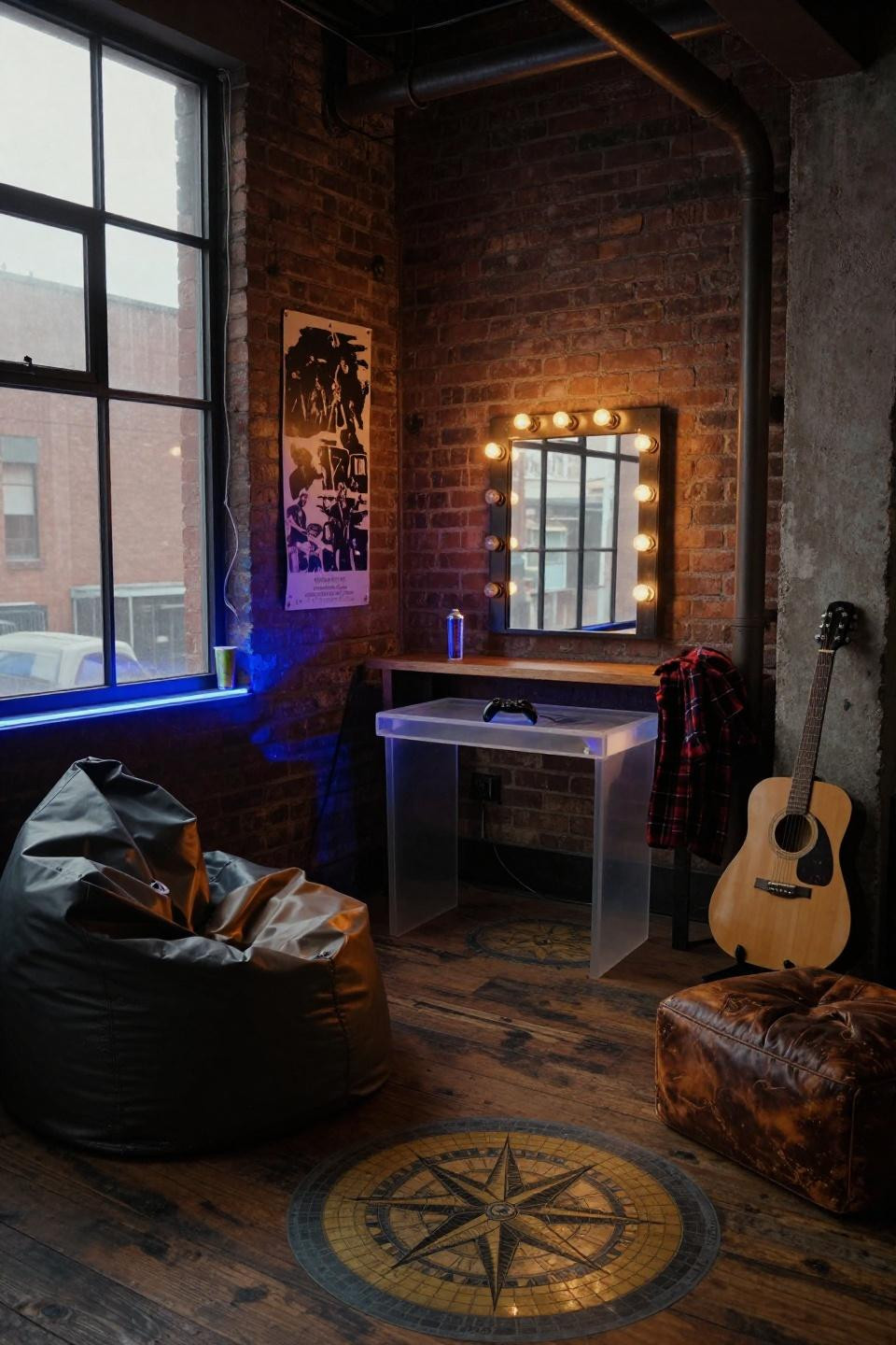 Hang Out Room Ideas - compass rose loft with dual LED lighting