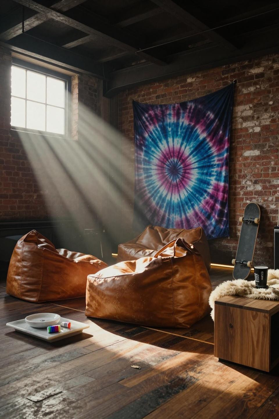 Cozy Hangout Room - loft attic with electric blue tapestry
