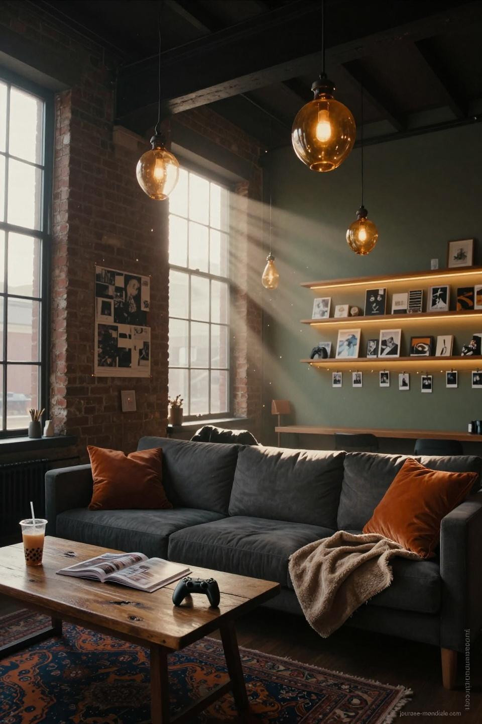 Hang Out Room Ideas - loft with mixed media gallery wall