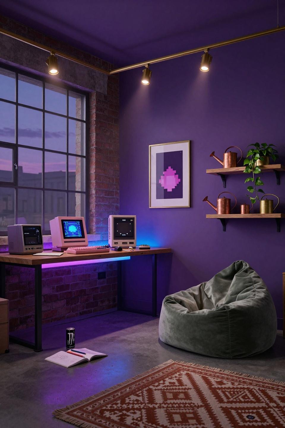 Kids Hangout Room Ideas - pixel art studio with twilight purple walls