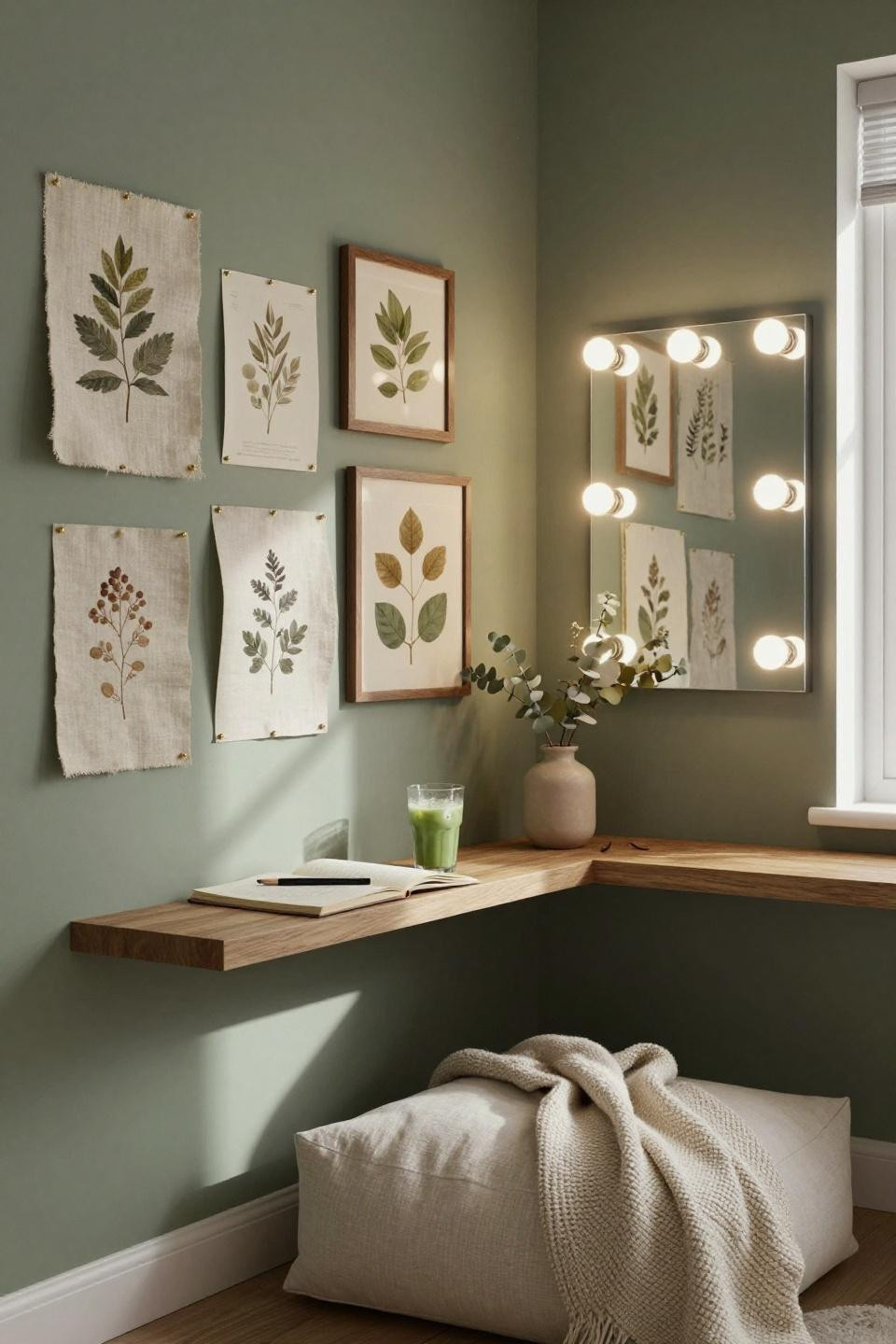 Teen Hangout Space - gallery corner with linen swatches and LED mirror
