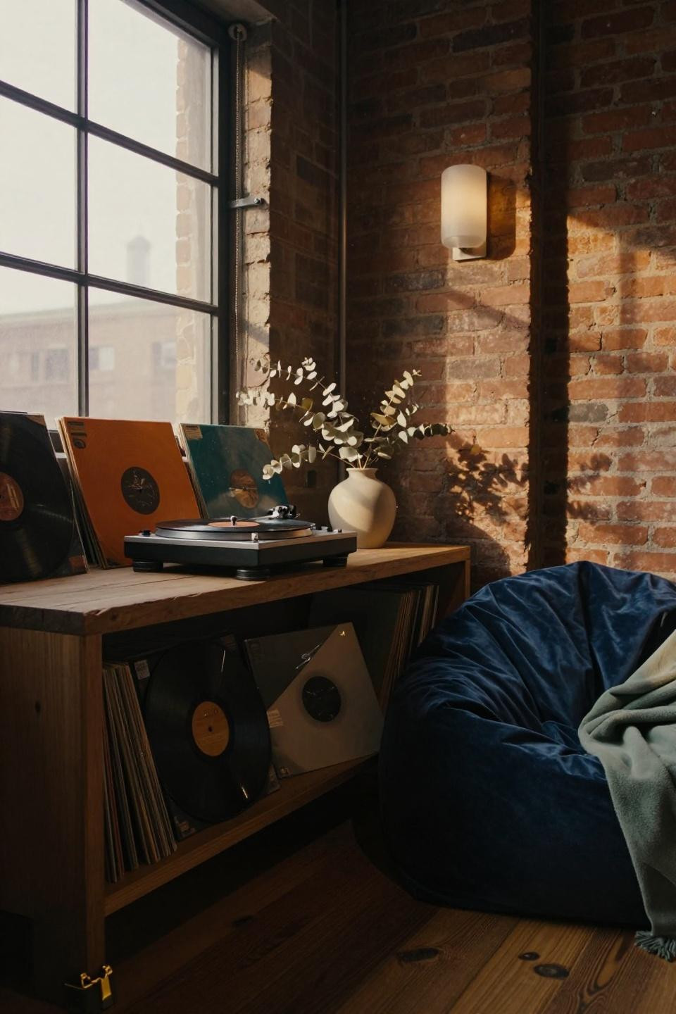 Small Teen Hangout Room - beaten silver record player lounge