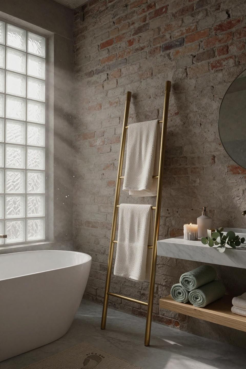 Bathroom Accessories Ideas - freestanding brass ladder rack