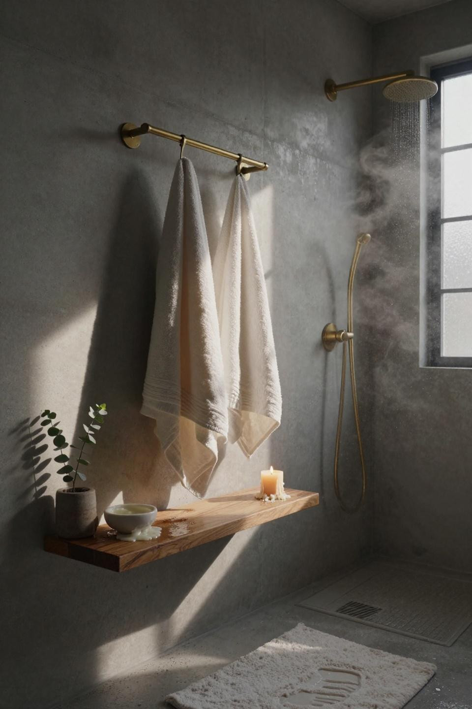 Shower Towel Rack Ideas - brass rack near shower area