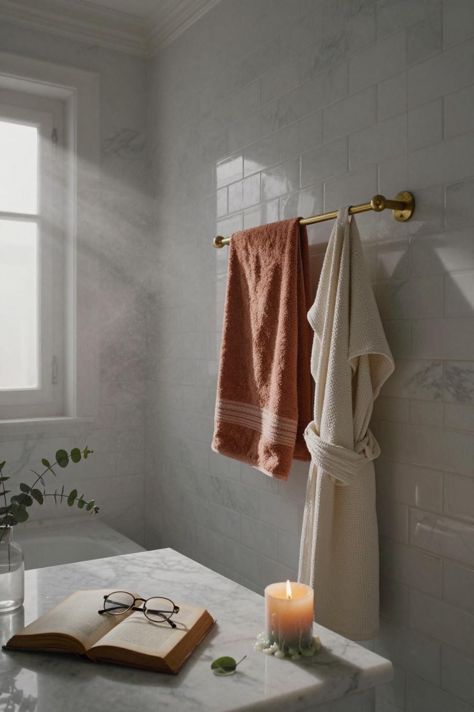 Bathroom Towel Holder Ideas - Parisian marble and brass setup