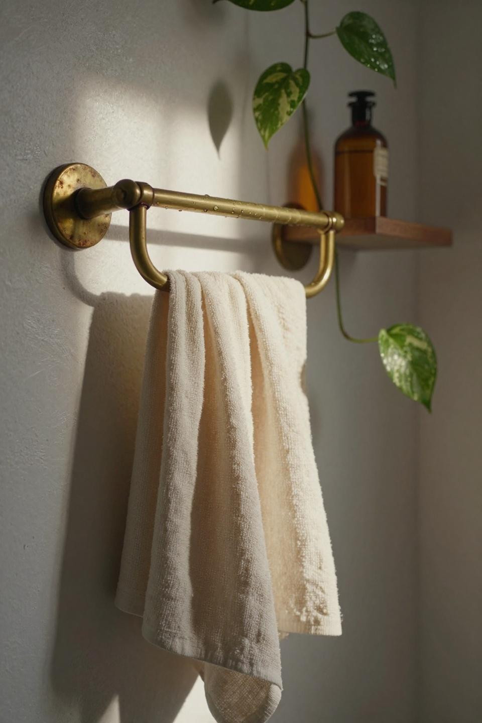 Wall Towel Rack - floating brass bar installation