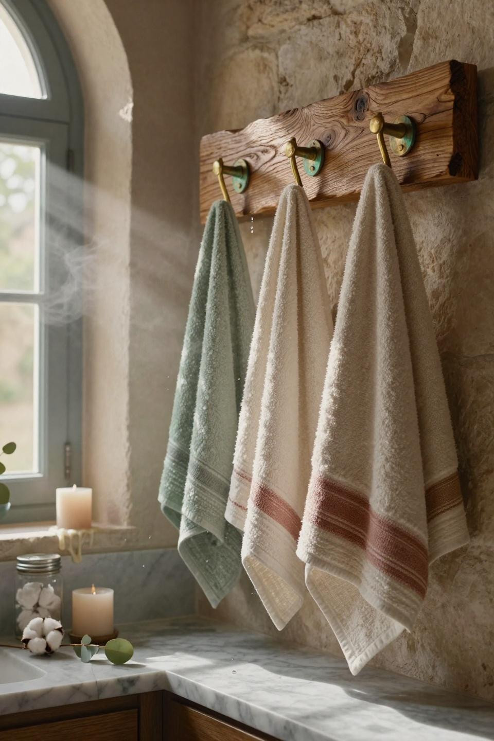 Diy Towel Rack - brass ladder with Turkish cotton towels