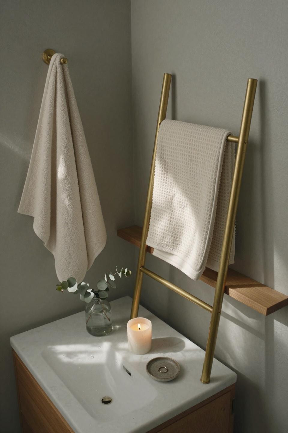 Shower Towel Rack Ideas - reclaimed wood and brass DIY