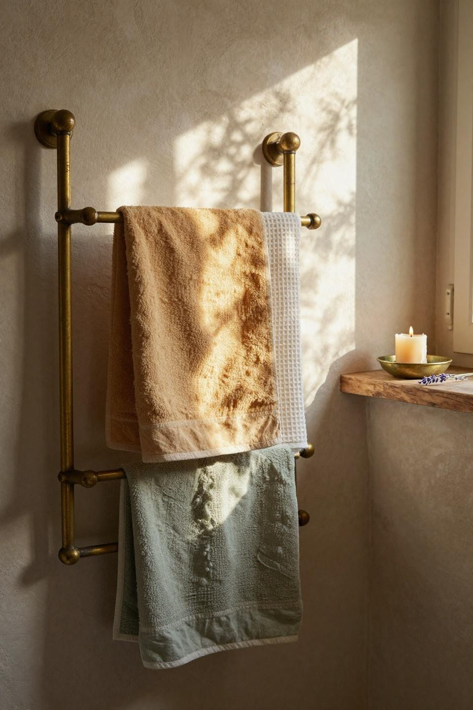 Bathroom Towel Holder Ideas - overhead view of towel organization