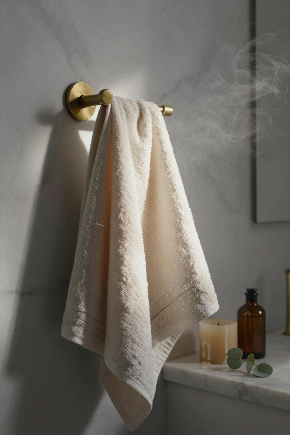 Bath Towel Holder - ivory and sage towel color palette