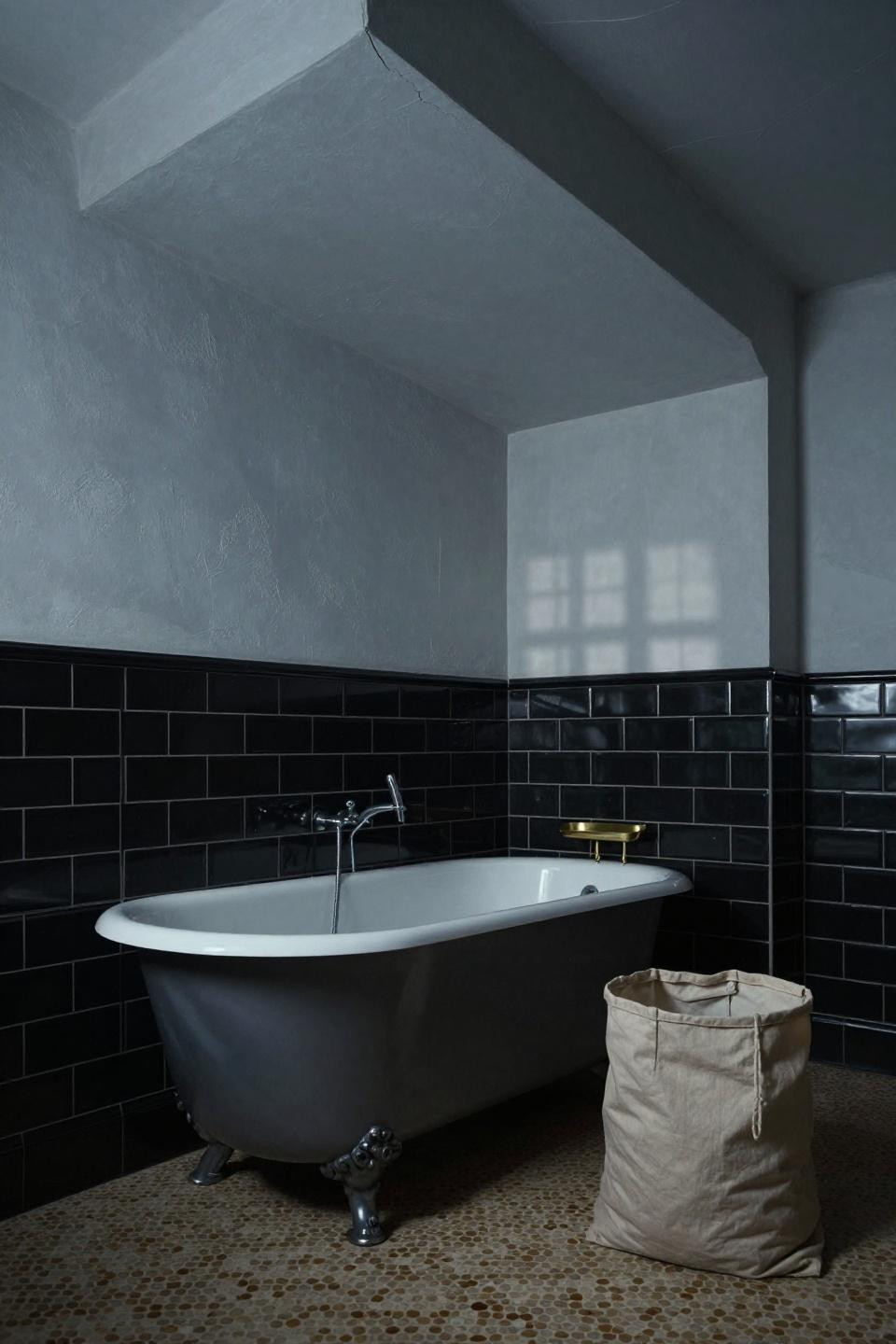 Victorian bathroom with cast-iron tub under eaves