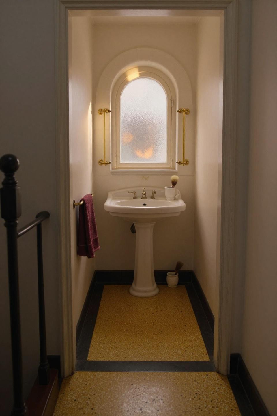 Victorian under-stair bathroom with pedestal sink